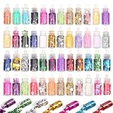 48 Farben Mini Glitzer Basteln Glitzerpulver,Glitzerpulver Set,Glitter Bastelglitzer Glitzer Set Schminke für Make-up,Karten,Nagelkunst,Party,DIY,Musik Festival