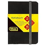 Idena 10033 - Notizbuch DIN A7, liniert, Papier cremefarben, 192 Seiten, 80 g/m², Hardcover in Schwarz