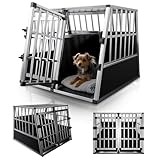 Juskys Alu Hundetransportbox XL - 96x90x71 cm - Auto Hundebox robust & pflegeleicht - 2 Gittertüren mit Trennwand - Reisebox für Hunde