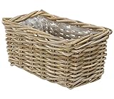 Dehner Rattan Pflanzkasten, ca. 30 x 15 x 15 cm, Rattangeflecht, grau/braun