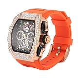 FQJPXIB wasserdichte analoge Quarz-Armbanduhr für Herren, multifunktionale Quarzuhr für Hochzeiten (Rosenorange)