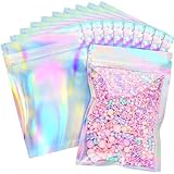 NPLUX Holografische Mylar-Beutel, wiederverschließbare Mylar-Beutel, Verpackungsbeutel für Lebensmittelaufbewahrung, 100 Stück, 100 x 15 cm