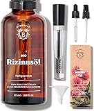Bionoble Rizinusöl Bio 50ml - 100% Rein, Natürlich, Kaltgepresst - Wimpern, Augenbrauen, Haare, Nägel - Vegan, Cruelty Free - Castor Oil - Glasflasche + Pipette + Pumpe + Mascara Kit