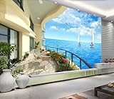 Tapete 3D Fototapete 3D Effekt Balkon Der Ocean-Villa Tapeten Kinderzimmer Wandbilder Wohnzimmer Schlafzimmer Wanddeko -S0423-430x300cm(LxH)