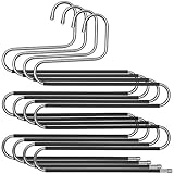 SONGMICS HosenbÜgel platzsparend, 4er Set, Mehrfach-KleiderbÜgel aus Metall, fÜr je 5 Hosen, S-Form, rutschfest, Kleiderschrank, fÜr Hosen, Jeans, Schals, HandtÜcher, silbern-schwarz CRI043BK