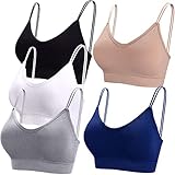 BQTQ 5 Stücke Bralette, V Hals Cami Top BH, Bralette Damen, Schlafen BH, für Frauen, Mädchen (schwarz, weiß, grau, beige, Marineblau, XL)