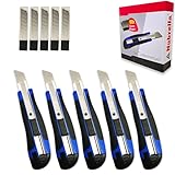 Nubrella Cuttermesser Set | 18mm Klingen | 5 Allzweckmesser + 5x 10 Ersatzklingen Abbrechklingen | präzisions Kartonmesser mit Gummigriff | Teppichmesser aus Carbonstahl