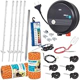 VOSS.PET Elektrozaun Komplettset für Hunde Hundeset, Weidezaun Elektrozaun Gartensicherung Hundezaun Katzenzaun mit Weidezaungerät, Elektrozaungerät