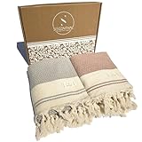 SIEGENTHAL® Hamamtuch 2er Pack – Leichtes Strandtuch & Saunatuch aus 100% recycelter Baumwolle – Schnell Trocknend, Groß & Weich – 90cm x 200cm – Ideal für Strand, Sauna, Yoga, Picknick – Grau & Rot