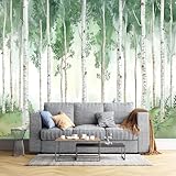 Fototapete Aquarell Birkenwald Grüne Landschaft Panorama Natur Modern Wohnzimmer Schlafzimmer Wandtapete Seide Tapete Motivtapeten Bildtapete 3D Effekt Wand Dekoration ()