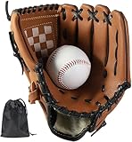LeapBeast Baseball Handschuhe, Softball Handschuhe mit 1 Ball, Baseball Training Wettbewerb Handschuh Verdicken Dauerhaft Softballhandschuhe für Kinder Erwachsene (Braun, 12,5 Zoll)