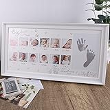 LEcylankEr Baby Handabdruck und Fußabdruck Fotorahmen,Jubiläum Wachstumsrekord Babygeschenke,Fotorahmen mit Das Stempelkissen (Weiß)