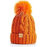 REDESS Damen Winter Bommel Beanie Mütze mit warmem Fleece gefüttert, Dicker Slouchy Snow Knit Skull Ski Cap