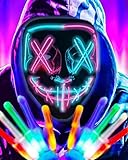 DWTECH LED Halloween Maske mit LED Leuchtende Handschuhe SET,Halloween Kostüm,LED Purge Maskes Kostüm für Maskerade Cosplay beleuchtete Gesichtsmaske für Kinder Männer Frauen Halloween Festival