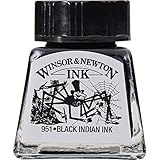 Winsor & Newton 1005030 Drawing Inks - Zeichentusche für Kalligraphen, Illustratoren, Grafikern, Künstler - wasserbeständige Farben, herrvorragender Transparenz, 14ml Flasche - Schwarz (Indisch)
