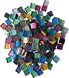 Zimasi Glasmosaik 400 g – Bunte Glassteine zum Basteln & DIY – Bastelset mit Mosaiksteinen für Erwachsene & Kinder– Glitzer Mosaiksteine für kreative Projekte [ca. 440 Stück, 1x1 cm] Bunt Glitzer