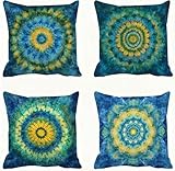 BlaugrüN Kopfkissen 80x80 BöHmen Kissenbezug 80x80 Kissen Super Weich Sofakissen Herbstdeko Kissenbezüge, mit Verstecktem Reißverschluss Kissenhüllen Schwangerschaftskissen, Deko Wohnzimmer E - 618