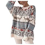 wollpullover damen, sale damen, Norweger Pullover Damen Colorblock Rundhals Weihnachtspullover Langarm Strickpullover Warme Christmas Sweater oversize weihnachtspulli Elegant Gestreift Weihnachten Pul