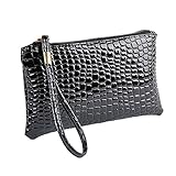 Frauen Krokodilleder Clutch Handtasche Tasche GeldböRse Krokodil-Muster-Geldbeutel-Kupplung Mode Null Leder Einzelner Schulter Messenger Handytasche Crossbody Kunstleder(Schwarz,Freie Größe)