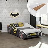 Kids Collective Autobett 80x160 cm Kinderbett Jugendbett mit Rausfallschutz & Matratze | Kinder Spielbett Batman Batmobil Bat Car Auto Bett in schwarz | von 3. bis 10. Lebensjahr