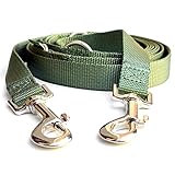 Leisegrün Hundeleine 3m für mittelgroße Hunde | Führleine aus Nylon verstellbar mit 2 Karabiner | 3 Meter lang | Nur 180 g leicht | Modell Kenmare | Olivgrün