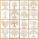 cobee 16 Stück Baumschablone, Wiederverwendbare Schablonen zum Malen, Zeichenschablone Baum des Lebens 15x15cm für DIY Scrapbook Deko Vorlage Fotoalbum Textilgestaltung
