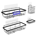 Rome® 4 x Duschablage ohne Bohren Edelstahl (selbstklebend) schwarz - Duschkorb & Ablage für Badezimmer & Shampoo mit Saugnapf - Bad Duschregal & Ablage zum Kleben bis 12kg - Bathroom Organizer Shelf