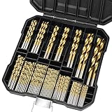 POIU 99-teiliges Spiralbohrer-Set mit Titanbeschichtung, 4241 HSS 135° Spitze, metrische Bohrer, Größe von 1,5–10 mm, für Metallbearbeitung, Holzbearbeitung, Kunststofflochbohrungen