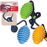 Rosewood Rugbyball aus Gummi, robust, kaufest, mit Seil, 1 Stück