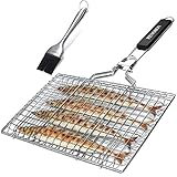 penobon Fisch-Grillkorb, faltbar, tragbarer Edelstahl-Grillkorb für Fischgemüse, Garnelen mit abnehmbarem Griff, mit Backpinsel und Aufbewahrungstasche (Tipo 1)