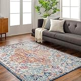 Livabliss Asmara Vintage groß 160x220 cm - Wohnzimmer, Esszimmer, Schlafzimmer, Boho Stil mit buntem Muster in Blau und Orange