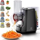 SUPERLEX Gemüseschneider Elektrisch 5-in-1 Gemüsehobel mit 5 Austauschbaren Trommelklingen Elektrische Reibe und Zerkleinerer für Obst Gemüse Käse Obst Nüsse Karotten Ein Klick Bedienung Reibe Küche