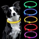AUAUY LED Leuchthalsband Hund, USB Aufladbar Längenverstellbarer Haustier Sicherheit Kragen Zuschneidbares Wasserdicht Leuchthalsband für Hunde und Katzen, 3 Modus (Gelb)
