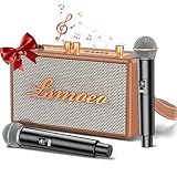 Tragbare Karaoke Maschine Anlage mit 2 Drahtlosen Mikrofonen für Erwachsene & Kinder Bluetooth Lautsprecher Unterstützt Vier-Kanal-Mikrofonerweiterung für Hauspartys,Picknicks/Vintage-Geschenke