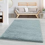 Carpettex Hochflor Teppich - Wohnzimmer Shaggy Flokati Modern Einfarbig 80 x 150 cm - Flur Läufer Blau - Bettvorleger Schlafzimmer Weich Flauschig Waschbar Küchenläufer
