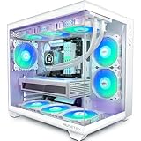MUSETEX PC Gehäuse ATX,6 PWM ARGB Lüfter vorinstalliert,360MM Rad Unterstützung,Type-C Gaming Gehäuse,270° Full View Tempered Glass Mid Tower PC-Gehäuse,Reinweißes ATX Gehäuse,Y6