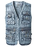 KTWOLEN Herren Retro Jeans Weste Motorrad Weste Vintage Kutte Jeansweste Ärmellos Jeans Jacke Denim Weste mit Vielen Taschen, Hellblau, 4XL