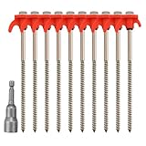 10 Stück Zeltheringe, Drehbare Zeltheringe mit Gewinde,Schwere Zeltheringe, Heringe Stahl mit Gewinde und Seil-Halterung, Zelthaken für harten Boden, Wald, Gras