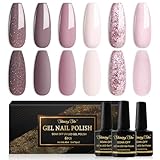Shining She UV Nagellack,6 Farben Glitzer Rosa Dunkelrosa Hellrosa Nudefarben Gel Nagellack,Gellack Soak-Off UV Shellac Nagellack Set für Anfänger DIY Nailart zu Hause,8ml