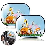 KEELYY Sonnenschutz Auto Baby, 2 Pack Auto Sonnenschutz Seitenscheibe mit UV Schutz, Autofenster Sonnenblende für Kinder mit süßen Tier Motiven - 44x36.5cm