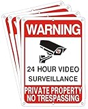 4 Stück Videoüberwachungsschild, Sicherheitsüberwachungs-Warnschild, 'No Trespassing', Metall, reflektierendes Warnschild, 25.4x17.8 cm, UV-gedruckt, wasserdicht, reflektierend, Auffahrt, CCTV