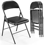 Bonnlo Klappstühle 4er Set mit Komfortabler PU-Polsterung an Sitz & Rückenlehne, Robuster Stahlrahmen, bis 158 kg, Faltbare Stühle für Zuhause, Büro, Events & Hochzeit, Schwarz