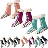 Ximlc Ultradicke Kaschmir-Slipper-Haussocken, Winter-Kaschmir-Socken for Damen, rutschfeste Kaschmir-Slipper-Socken mit Griffen(Mix-B 3pair)