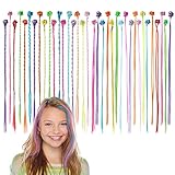 Aomig Haarsträhnen für Kinder - 36 Stück Haarschmuck Mädchen, Farbige Haarverlängerung Zum Einflechten, Bunte Haarsträhnen Mit Haarclips Zum Einklipsen für Party Festival