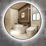 LED-beleuchteter Kosmetikspiegel zur Wandmontage, rund, beleuchteter Make-up-Spiegel mit schwarzem Rahmen, weiß/warme Lichtoptionen, IP44 wasserdicht, 50 cm Größe