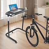 Fahrrad Trainingstisch mit Rollen 8 Gang Höhenverstellung, Multifunktionstisch Standing Desk Heimtrainer-Schreibtisch, Stehpult mit Doppelte Steckplätze und Zwei Tassenhalter, Höhe 82-120 cm