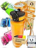 Funkelfuchs® - Trinkflasche für Kinder – 500ml, Orange – Kohlensäure geeignet - 100% auslaufsicher – Wasserflasche spülmaschinenfest - für Kindergarten, Einschulung, Schule, Sport