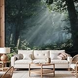 Dyjuaa Wald Nebel Tapete Vliestapete Natur Dschungel Vlies Fototapete 250x175 cm Sonnenlicht Fototapeten Tapeten für Wohnzimmer Schlafzimmer - Wandtapete Tapete