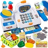 HERSITY Große Kinderkasse, Spielzeug Kasse mit Scanner und Sound Rechenmaschinen, Spiel Supermarkt Kinder Kaufladen Zubehör Rollenspiel Geschenk Jungen Mädchen 3 4 5 Jahren