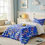 Wajade Kinder Bettdecke 135x200 ohne Bezug 4 Jahreszeiten Jungen Werkzeugwagen Steppdecke mit 1 Kissenbezug 80x80cm Warme Schlafdecke Waschbar Ganzjahresdecke